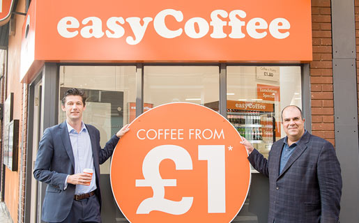 Nathan Lowry with Sir Stelios at easyCoffee.